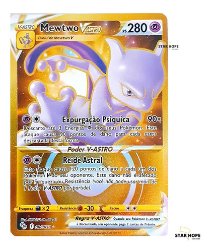 Carta Pokémon Mewtwo V Astro Dourado Coleção Especial Go